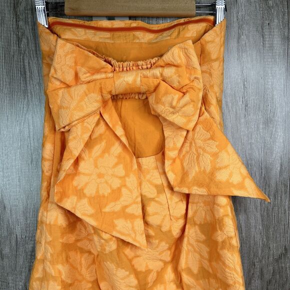 Anthropologie Dress Sz 0 Large Bow Open Back Sleeveless Textured Orange - Picture 5 of 12